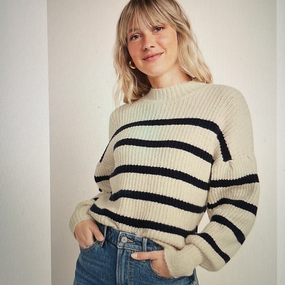 Old Navy Mock Neck Striped Shaker-Stitch Sweater